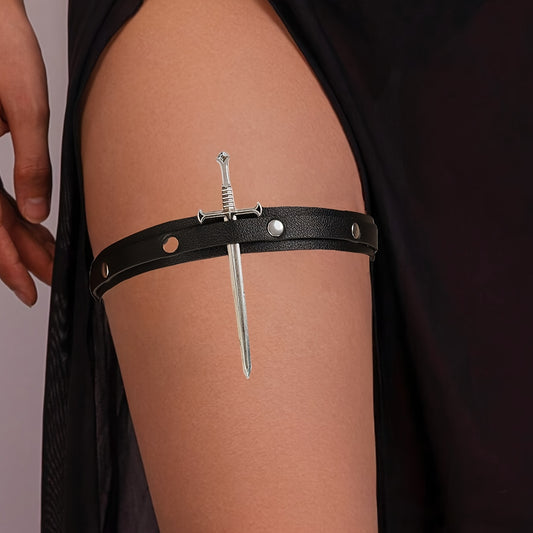PU Leather Punk Style Garter Belt With Metal Buckle And Chain Decoration, Gothic Style, Adjustable Waistband For Cosplay, Roleplay, Or Lingerie