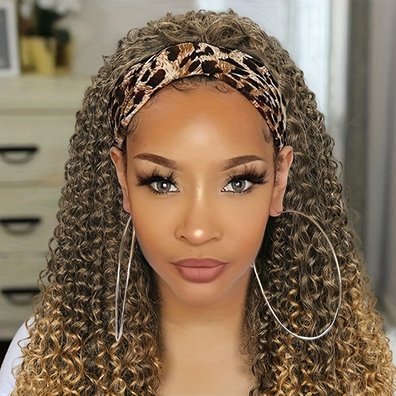 Ombre Blonde Curly Headband Wigs for Women Honey Blond Soft Hair Afro Curl Coily Synthetic Wig Headband Wigs for Mothers Day Gifts (Ombre Blonde)