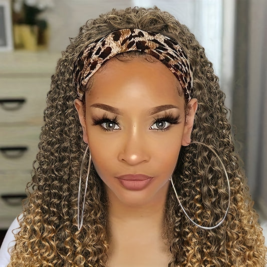 Ombre Blonde Curly Headband Wigs for Women Honey Blond Soft Hair Afro Curl Coily Synthetic Wig Headband Wigs for Mothers Day Gifts (Ombre Blonde)