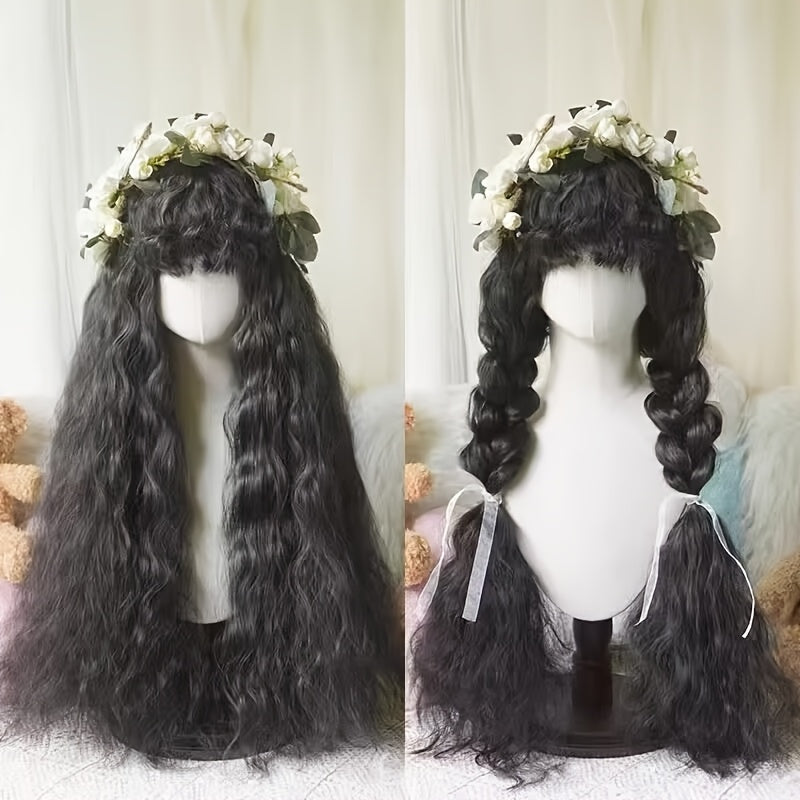 40" Long Mermaid Wig with Bangs - Glueless Wear & Go Synthetic Hair, Natural Curly Wave for Women & Teens, Costume Party, Cosplay, Everyday - Voluminous Anime/Western Roleplay Wig, Cosplay Wig, Roleplay Accessories