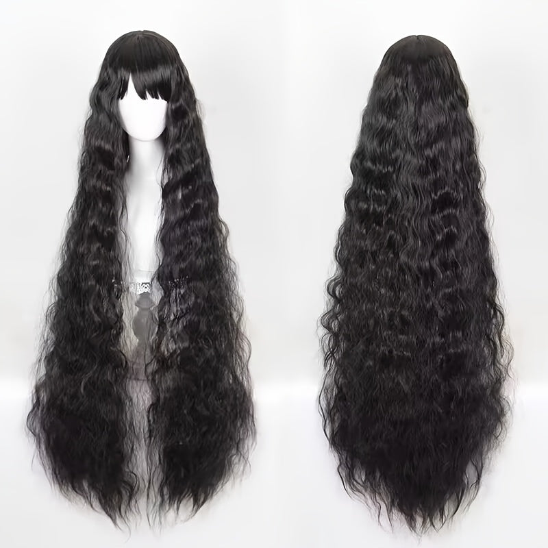 40" Long Mermaid Wig with Bangs - Glueless Wear & Go Synthetic Hair, Natural Curly Wave for Women & Teens, Costume Party, Cosplay, Everyday - Voluminous Anime/Western Roleplay Wig, Cosplay Wig, Roleplay Accessories