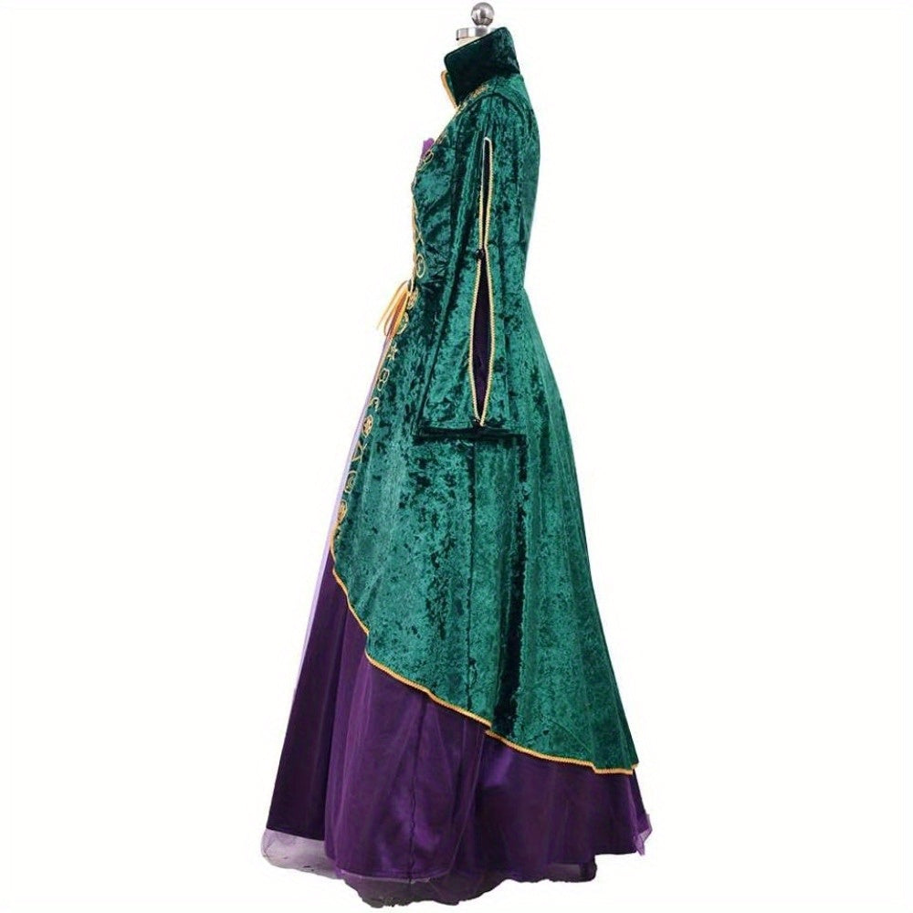 CosplayDiy Medieval Green Velvet Dress Witch Cosplay Costume Robes Adult for Women Plus Size Unisex Cosplay All Saints' Day, Fantasy Attire, Halloween Outfit, Gothic Costume, Witch Robe, Detailed Stitching, Soft Fabric, Larp