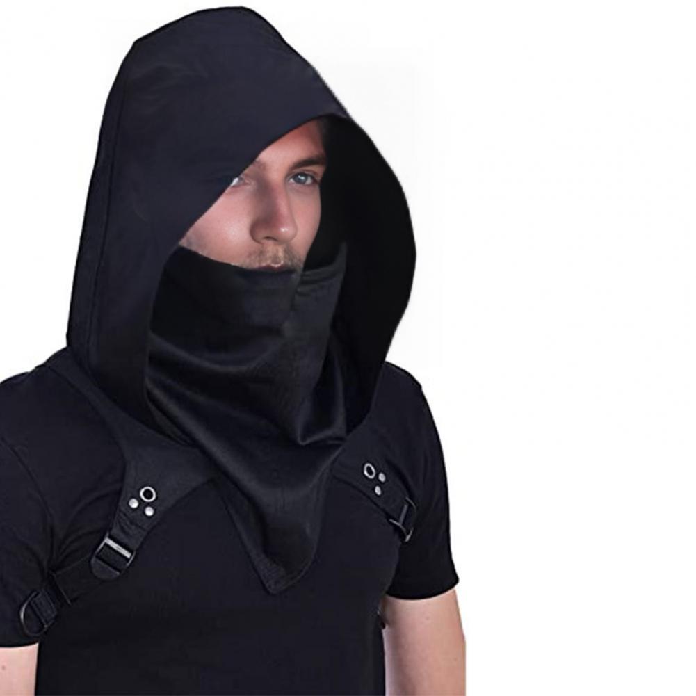 Cyberpunk Cowl Hood Scarf with Adjustable Buckle & Strap - Multi-Functional Medieval Cape, Assassin Hat & Pagan Costume Accessory - Lightweight Durable Fabric for Halloween Cosplay, Themed Events, Stealth & Warmth - Unisex Ad