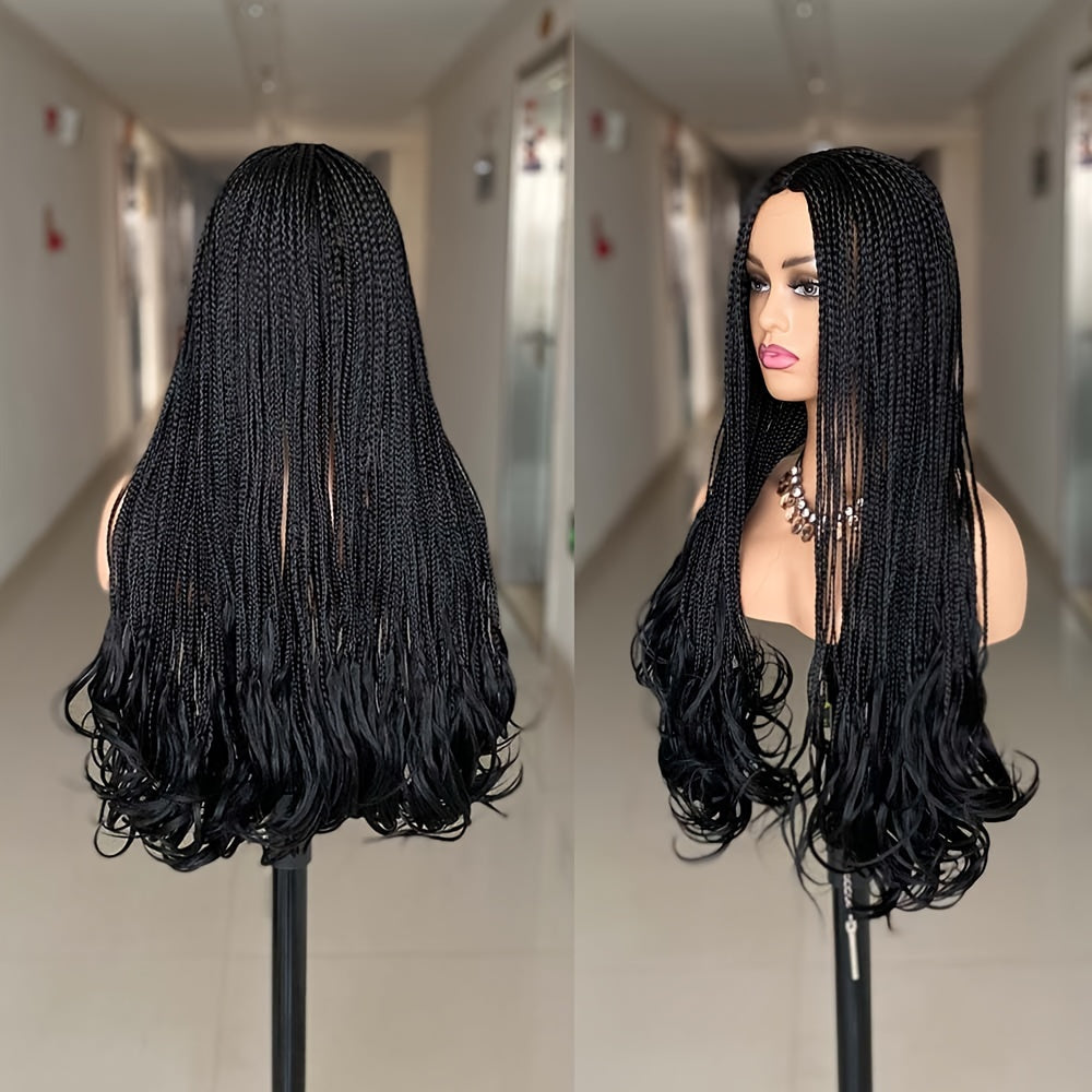 Braided Wigs Synthetic Box Braid Wig For Women Wavy End Long Ombre Grey Brown Blonde Color 26 Inch 3X Twist Braiding Hair Wig Machine Wig