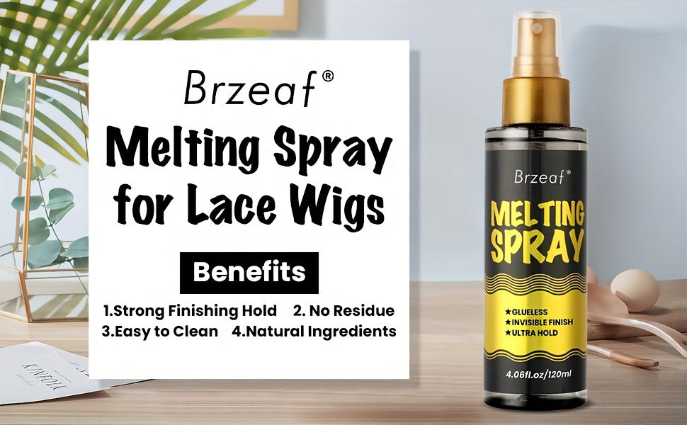 4.06oz Lace Melting Spray And Holding Spray, Extreme Hold Melting Spray For Lace Wigs, Glueless, Strong Natural Finishing Hold, Dries Quickly, Wig Melting Spray & Hair Adhesive For Wigs