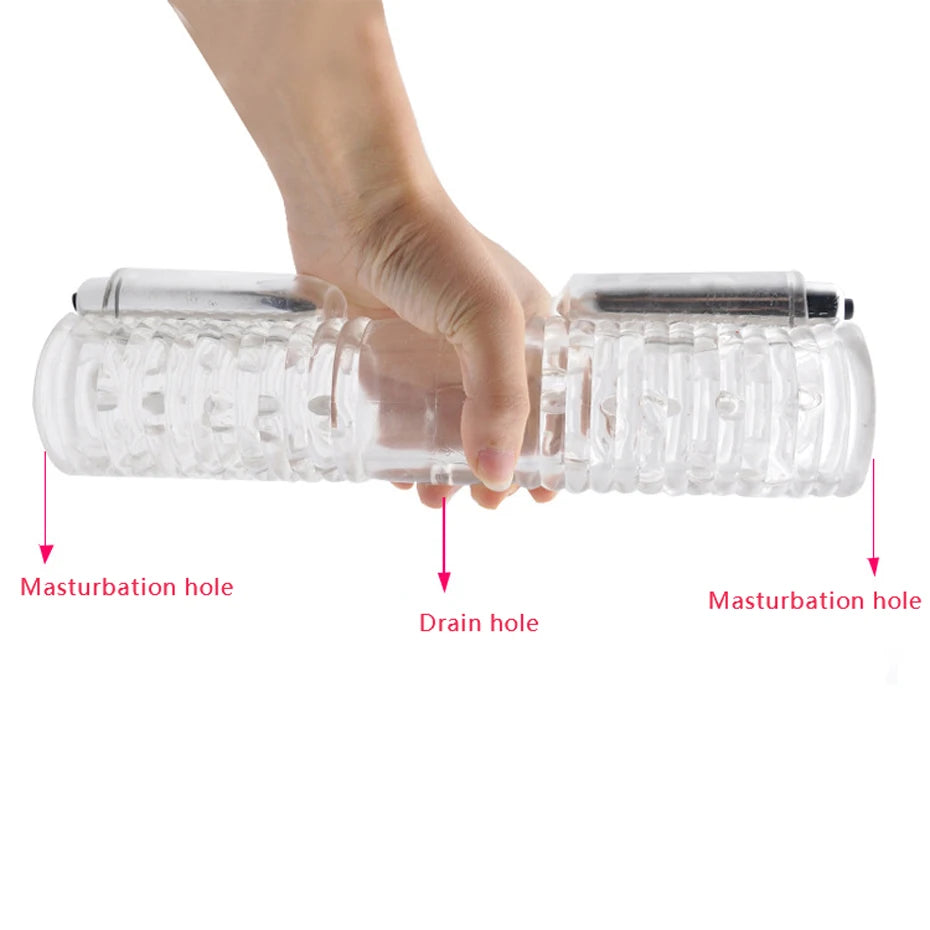 With 2 Vibrator Caps Male Gay Masturbator Men Penis Massager Delay Lasting Trainer Adult Sex Toy For Couple artificial vagina