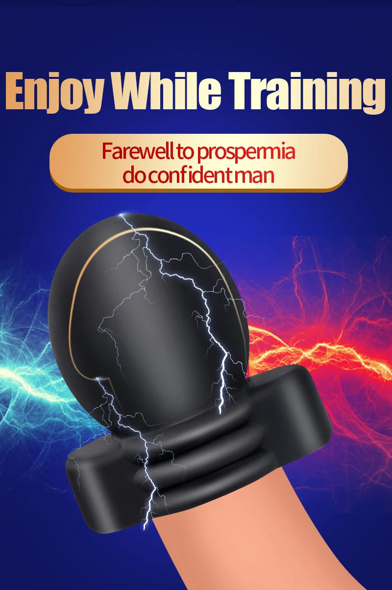 Electro Shock Penis Massager Vibrator Sex Toy for Men Glans Stimulate E-stim Penis Trainer Ring Delayed Ejaculation Penis Sleeve