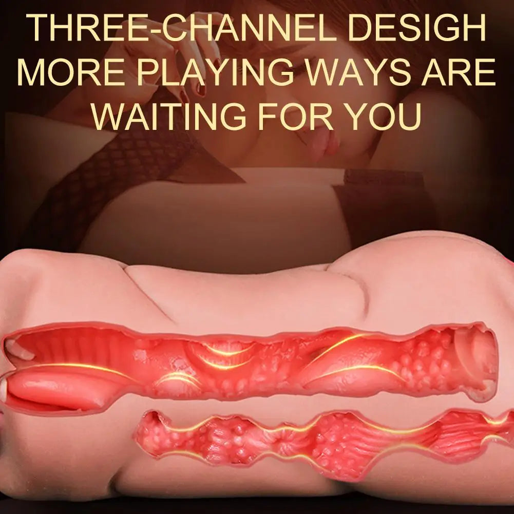 3-in-1 Realistic Male Masturbator Vaginal/Oral/Anal Silicone Toy with Suction Vibration, Hands-Free Sex Cup for Men