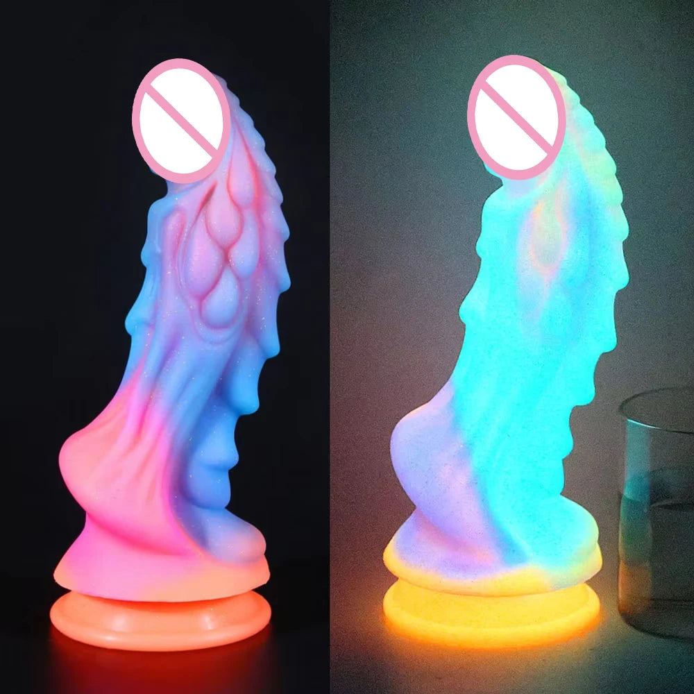 New Luminous Dildos Colourful Glowing Huge Penis G-spot Anal Butt Plug Women Toys Shaped Dragon Monster Dildo with Suction Cup