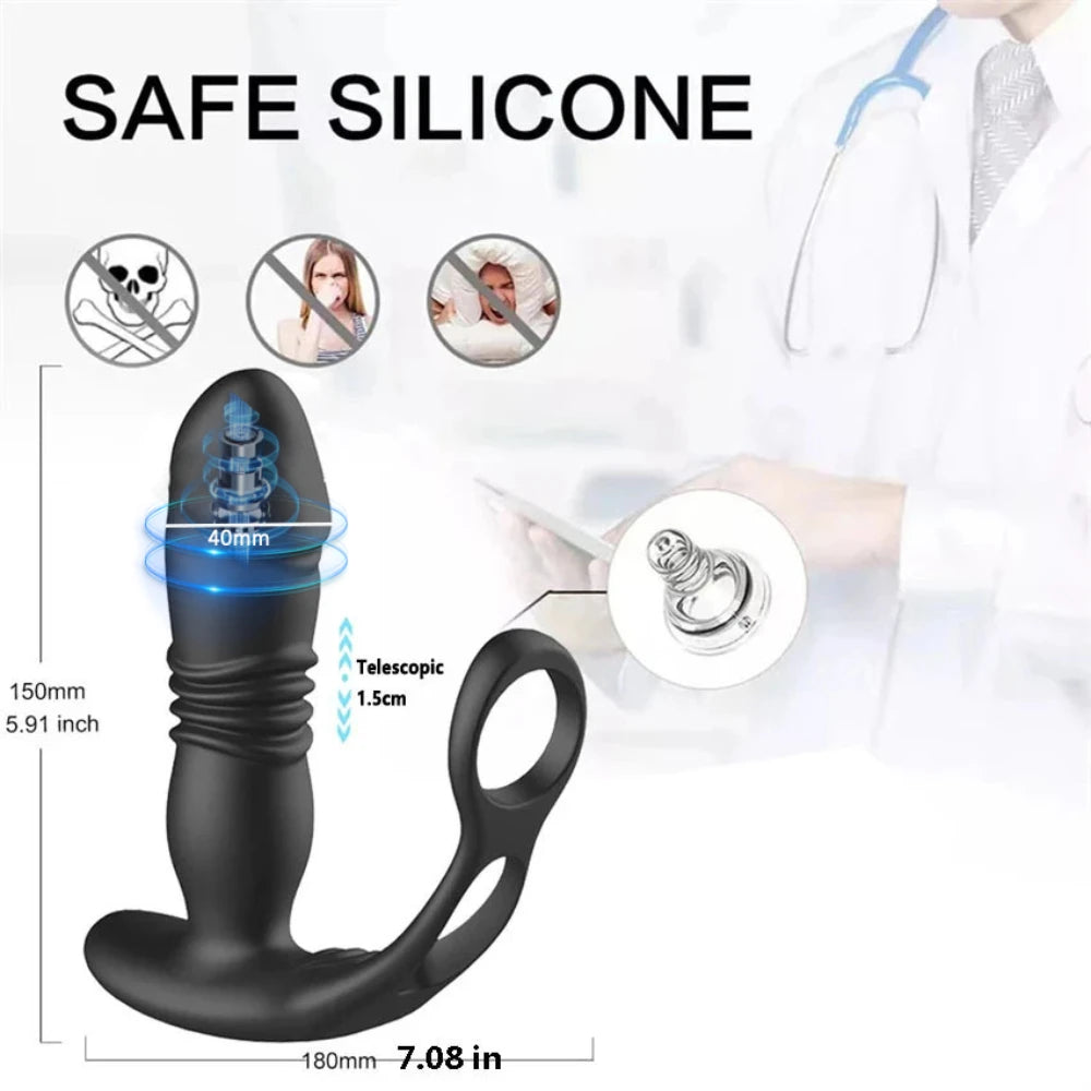 Male Thrusting Prostate Massager Vibrator for Men Gay Anal Plug Delay Ejaculation Wireless Remote Butt Plug Sex Toy for Couples