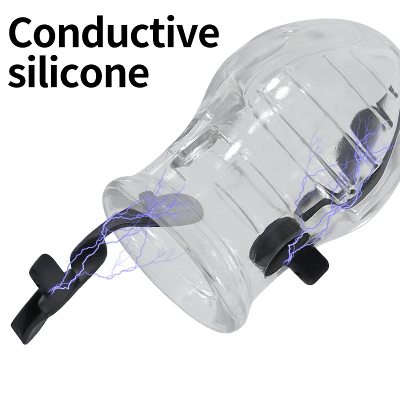 Electro Shock Penis Massager Vibrator Sex Toy for Men Glans Stimulate E-stim Penis Trainer Ring Delayed Ejaculation Penis Sleeve