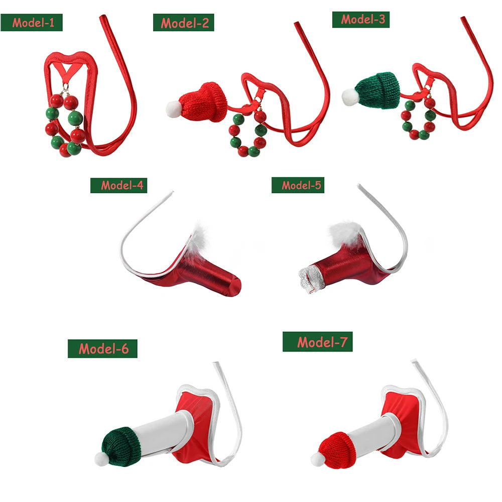 Sex Toy for Christmas decorations, Mens Christmas C-string Underwear for Sex tool, Hollow-out Front Mini Hat Mini Briefs for Xma