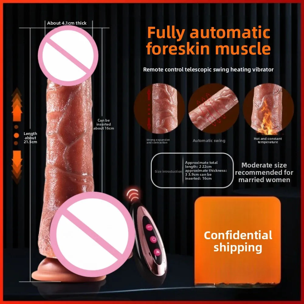 Silicone Foreskin Dildo with Telescopic Rocking Vibrator Anal Plug Female Masturbator Clitoral Massage Sex Toy for Women