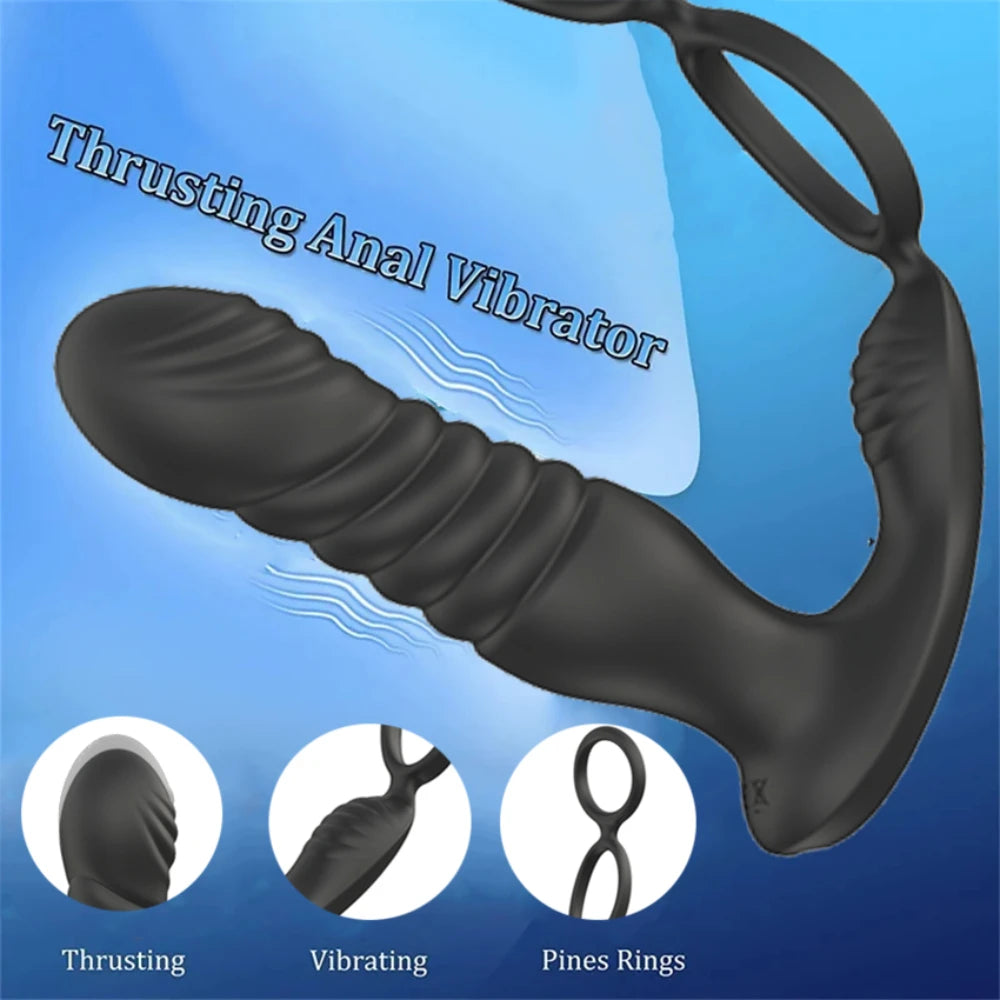 Male Thrusting Prostate Massager Vibrator for Men Gay Anal Plug Delay Ejaculation Wireless Remote Butt Plug Sex Toy for Couples