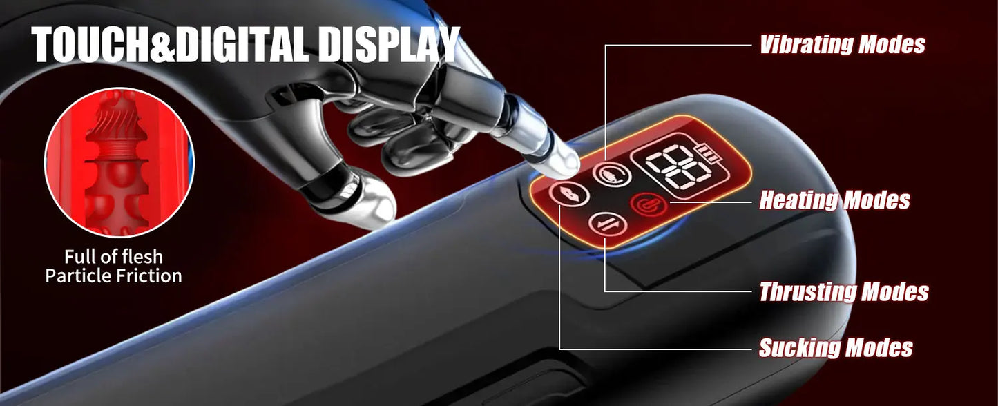 Male Sex Toys Penis Pump with 9 Sucking & Vibrating & Thrusting 3D Textured Sleeve Heating Blowjob Mens Sex Toy Adult Toys LCD