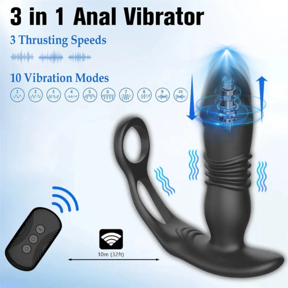 Male Thrusting Prostate Massager Vibrator for Men Gay Anal Plug Delay Ejaculation Wireless Remote Butt Plug Sex Toy for Couples