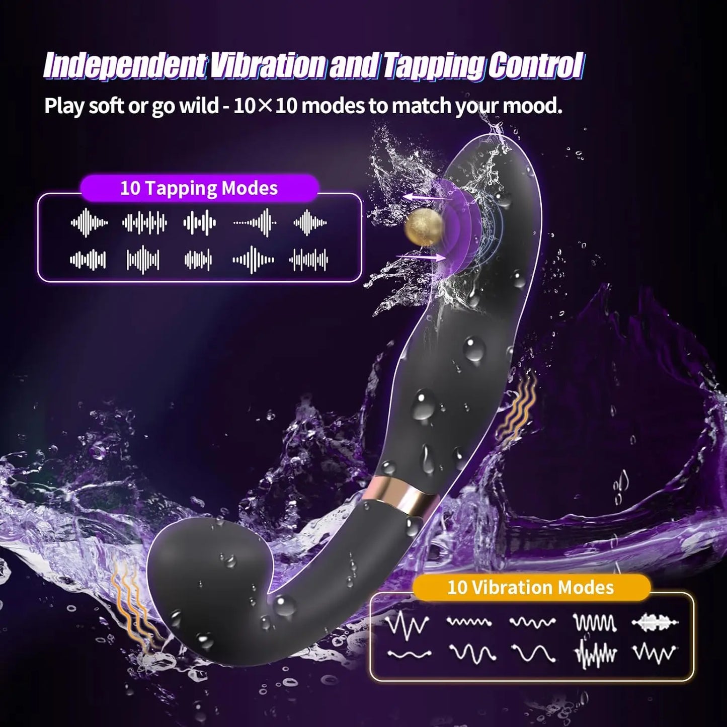 Male Anal Sex Toys Prostate Massager Vibrator for Men Gay Tapping Vibrating Curved Anal Dildo Butt Plug for Men Women Couples