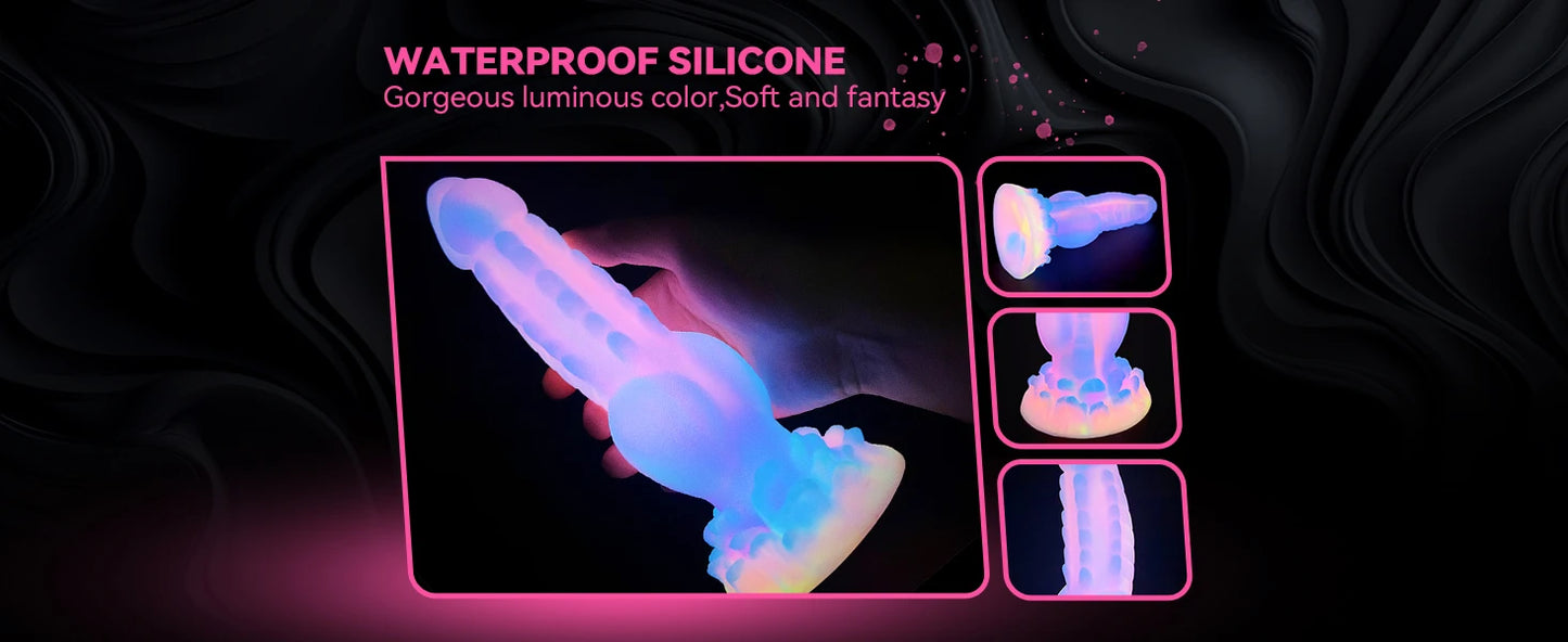 Realistic Dog Dildo 8.5inch Fantasy Monster Dildos Luminous Silicone Thick Pink Dildo Anal Toy with Suction Cup for Women Men