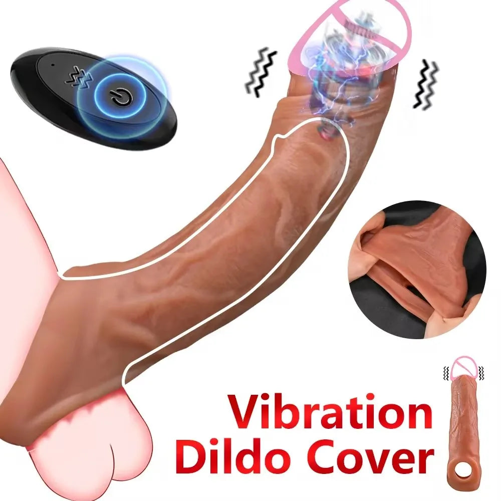 Sex Toy Vibrator for Men Penis Enlargement Sleeve Cover Case Cock Header Enlargement Extension Enhancement Men Silicone Condom