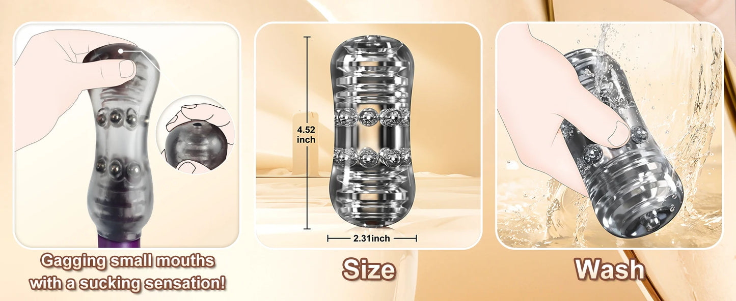 Manual Male Masturbator with 12 Extruded Beads,3D Realistic Pocket Pussy Sleeve Stroker,Glans Trainer Stimulator,Sex Toy for Men