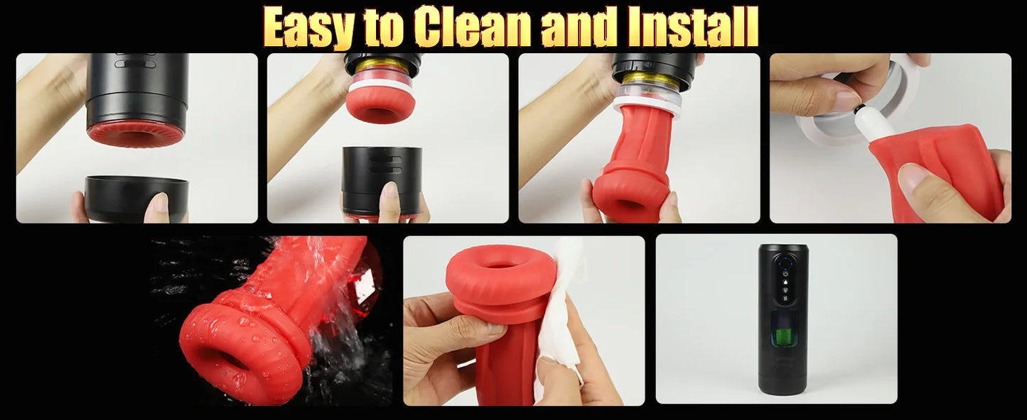 Male Sex Toys Penis Pump with 9 Sucking & Vibrating & Thrusting 3D Textured Sleeve Heating Blowjob Mens Sex Toy Adult Toys LCD