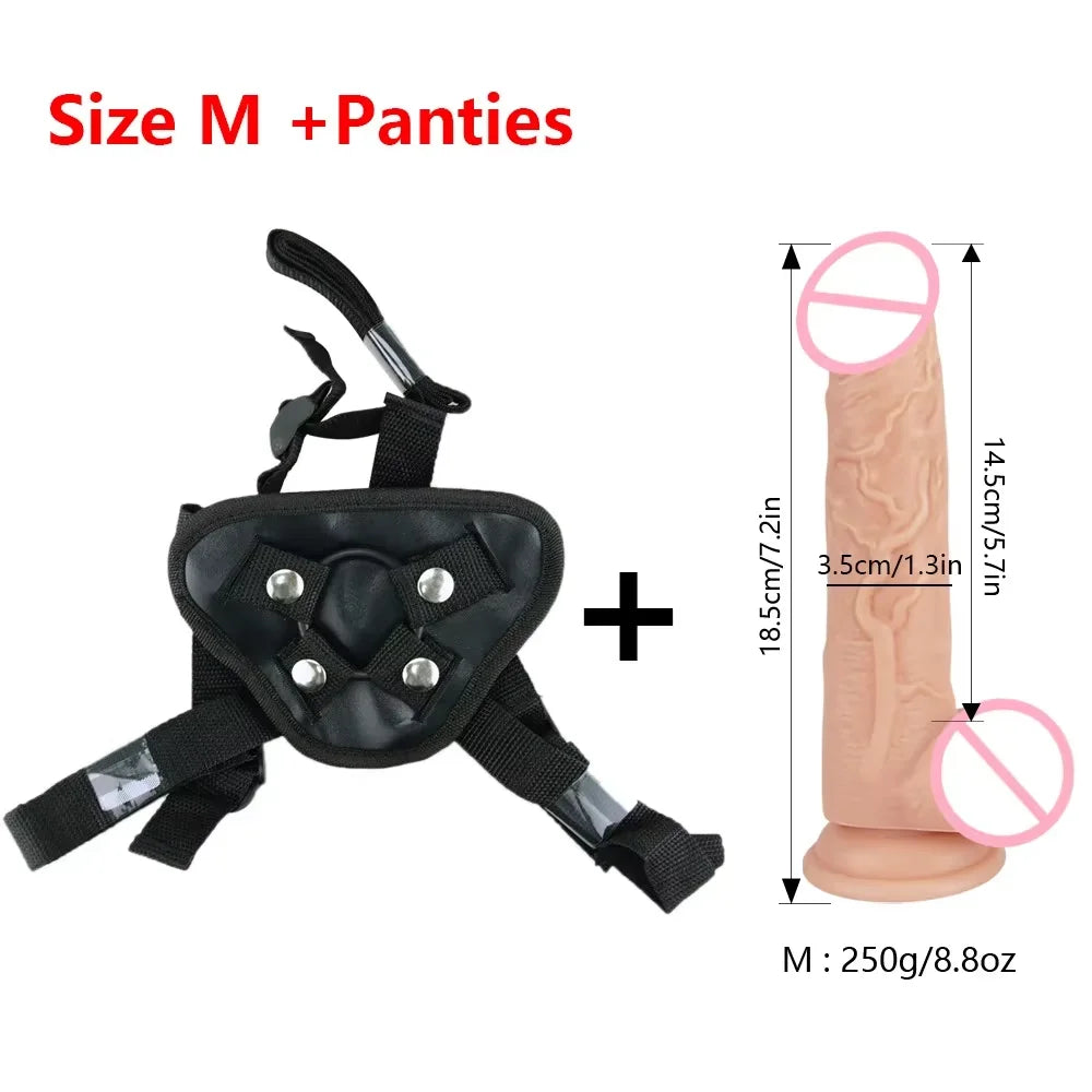 Dildo Strap On Realistic Penis with Suction Cup G-spot Anal Butt Plug Belt Wearable Panties Adult Lesbian Masturbation Sex Toy