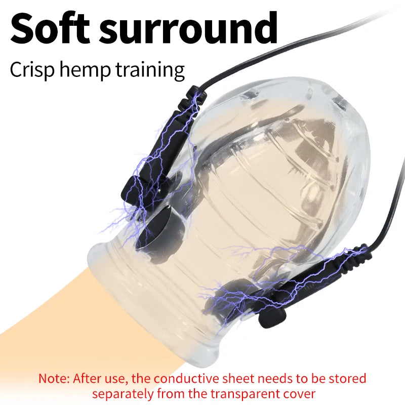 Electro Shock Penis Massager Vibrator Sex Toy for Men Glans Stimulate E-stim Penis Trainer Ring Delayed Ejaculation Penis Sleeve