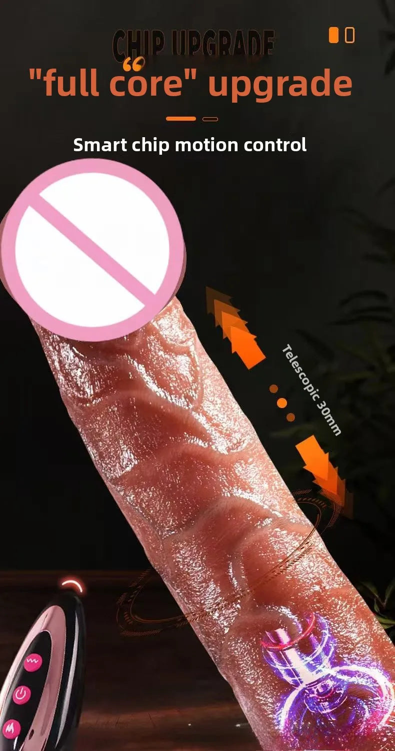 Silicone Foreskin Dildo with Telescopic Rocking Vibrator Anal Plug Female Masturbator Clitoral Massage Sex Toy for Women