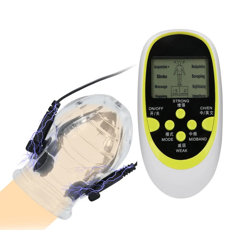 Electro Shock Penis Massager Vibrator Sex Toy for Men Glans Stimulate E-stim Penis Trainer Ring Delayed Ejaculation Penis Sleeve