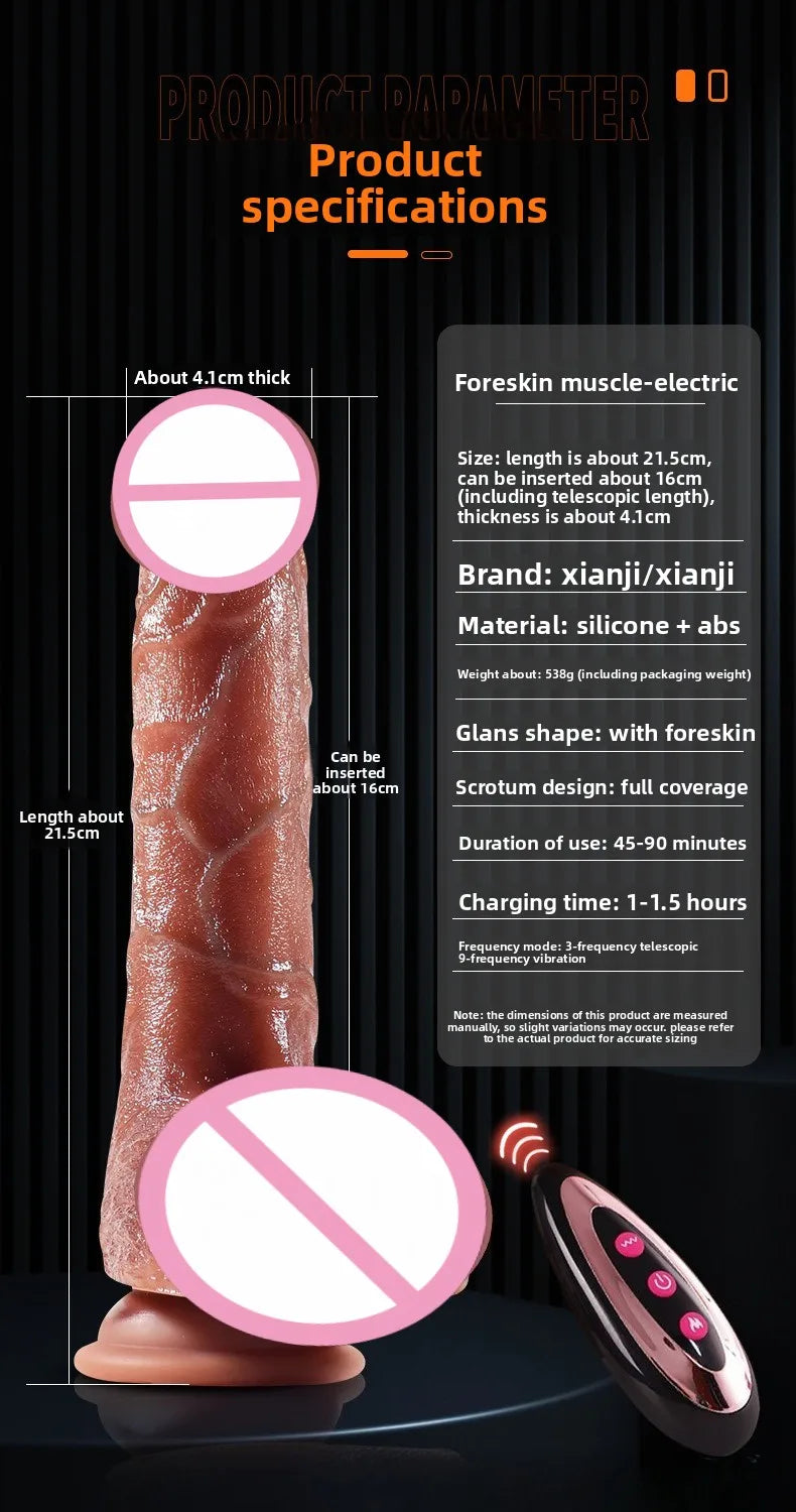 Silicone Foreskin Dildo with Telescopic Rocking Vibrator Anal Plug Female Masturbator Clitoral Massage Sex Toy for Women