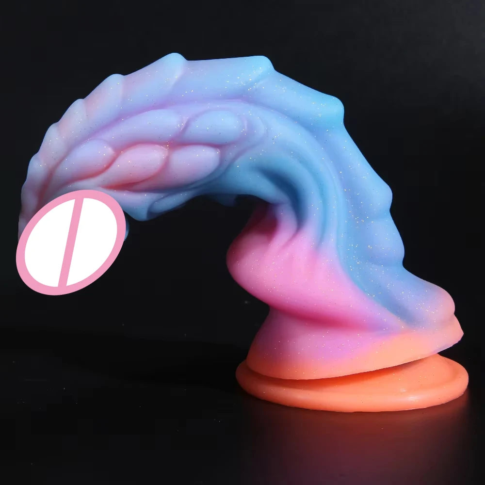 New Luminous Dildos Colourful Glowing Huge Penis G-spot Anal Butt Plug Women Toys Shaped Dragon Monster Dildo with Suction Cup