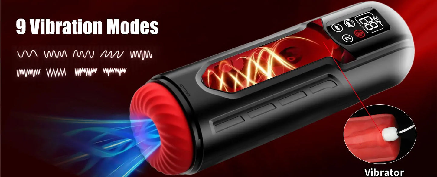 Male Sex Toys Penis Pump with 9 Sucking & Vibrating & Thrusting 3D Textured Sleeve Heating Blowjob Mens Sex Toy Adult Toys LCD