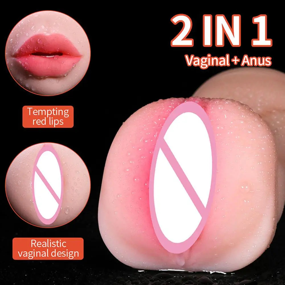 3-in-1 Realistic Male Masturbator Vaginal/Oral/Anal Silicone Toy with Suction Vibration, Hands-Free Sex Cup for Men