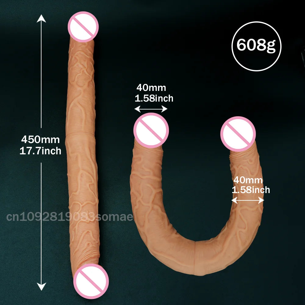 Dual-Ended Dildo for Women -Flexible Realistic Double Penetration Adult Toy, Soft Waterproof Phallus for Vaginal Anal Stimulatio