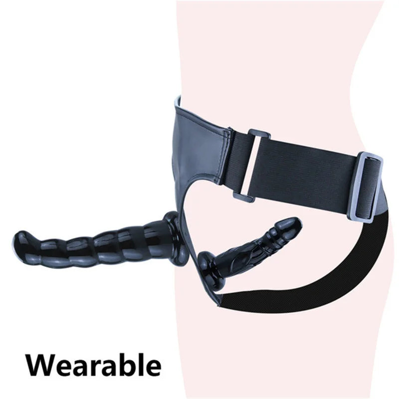 Strap on Realistic Double Dildo Female Chastity Belt  Men Women Gay Dildos Strapon Harness Belt Adult Games Lesbian