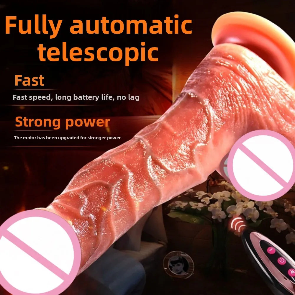 Silicone Foreskin Dildo with Telescopic Rocking Vibrator Anal Plug Female Masturbator Clitoral Massage Sex Toy for Women