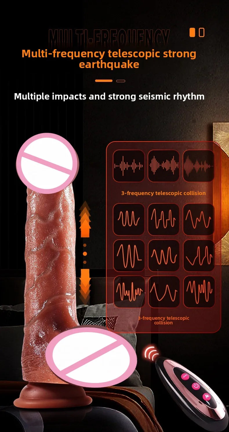 Silicone Foreskin Dildo with Telescopic Rocking Vibrator Anal Plug Female Masturbator Clitoral Massage Sex Toy for Women