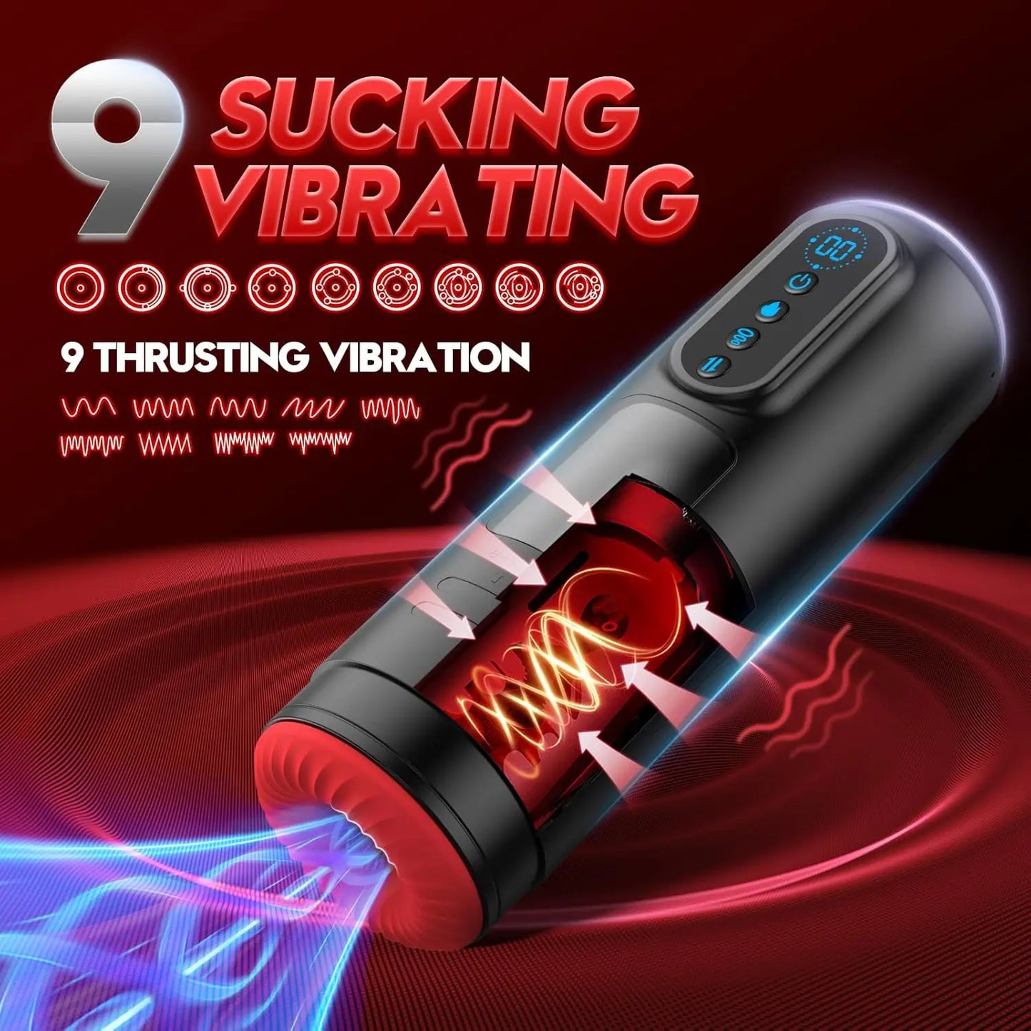Male Sex Toys Penis Pump with 9 Sucking & Vibrating & Thrusting 3D Textured Sleeve Heating Blowjob Mens Sex Toy Adult Toys LCD