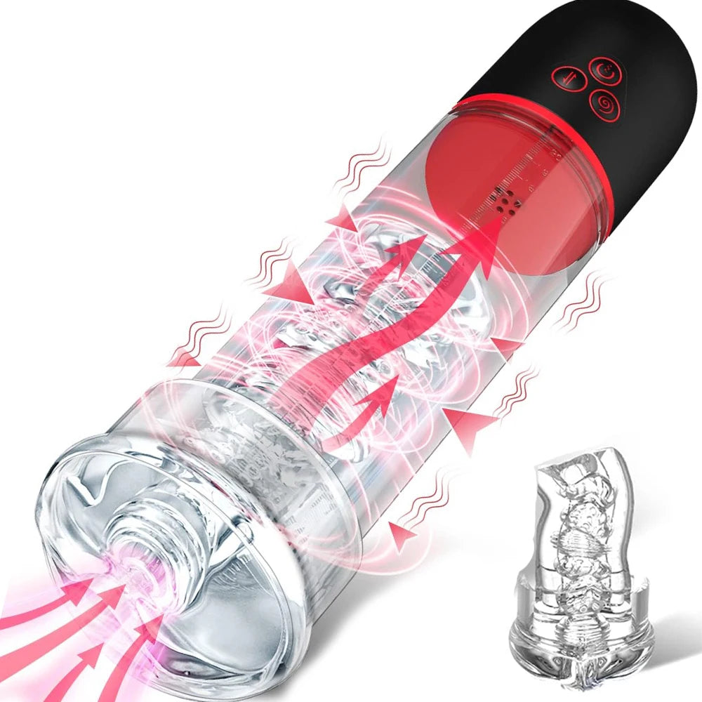 Male Masturbator Penis Pump Men Sex Toy Pocket Pussy Stroker 3D Realistic Textured 9 Vibration & 3 Suction Blowjob Machine