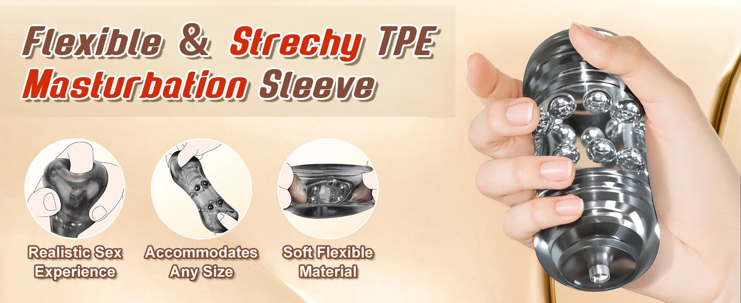 Manual Male Masturbator with 12 Extruded Beads,3D Realistic Pocket Pussy Sleeve Stroker,Glans Trainer Stimulator,Sex Toy for Men