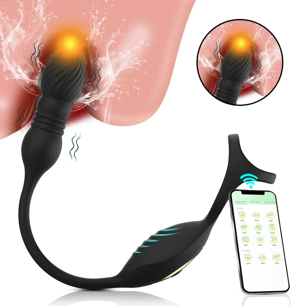 Sex Toys For Men Male Prostate Massager Telescopic Anal Vibrator With Delay Ejaculation Penis Ring Buttplug Anus Vibrator Dildo