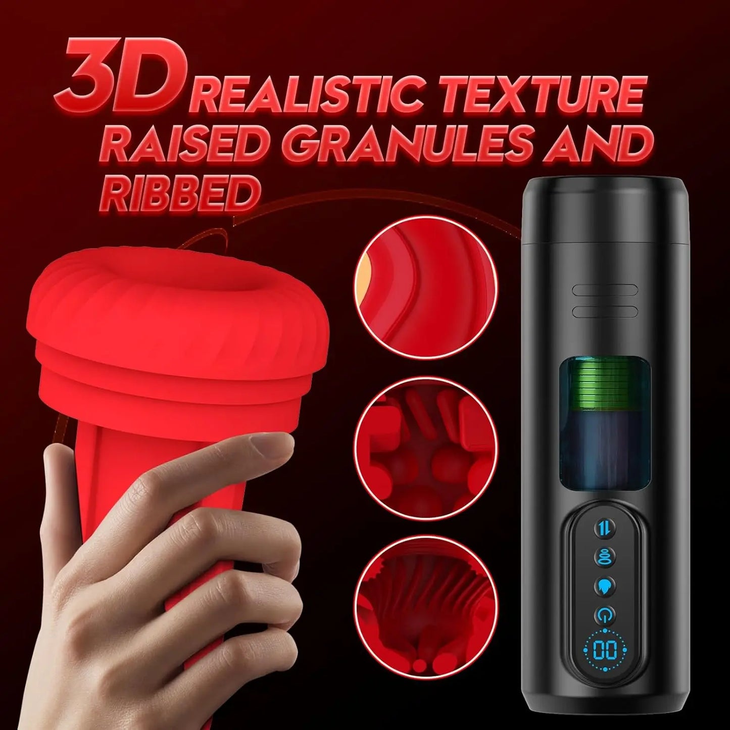 Male Sex Toys Penis Pump with 9 Sucking & Vibrating & Thrusting 3D Textured Sleeve Heating Blowjob Mens Sex Toy Adult Toys LCD
