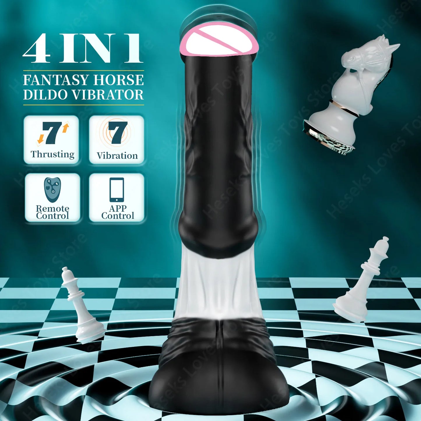 HESEKS 4IN1 Thrusting Horse Dildo Vibrator Big Monster Dildos with Remote Control Anal Stimulator Female Masturbator for Women