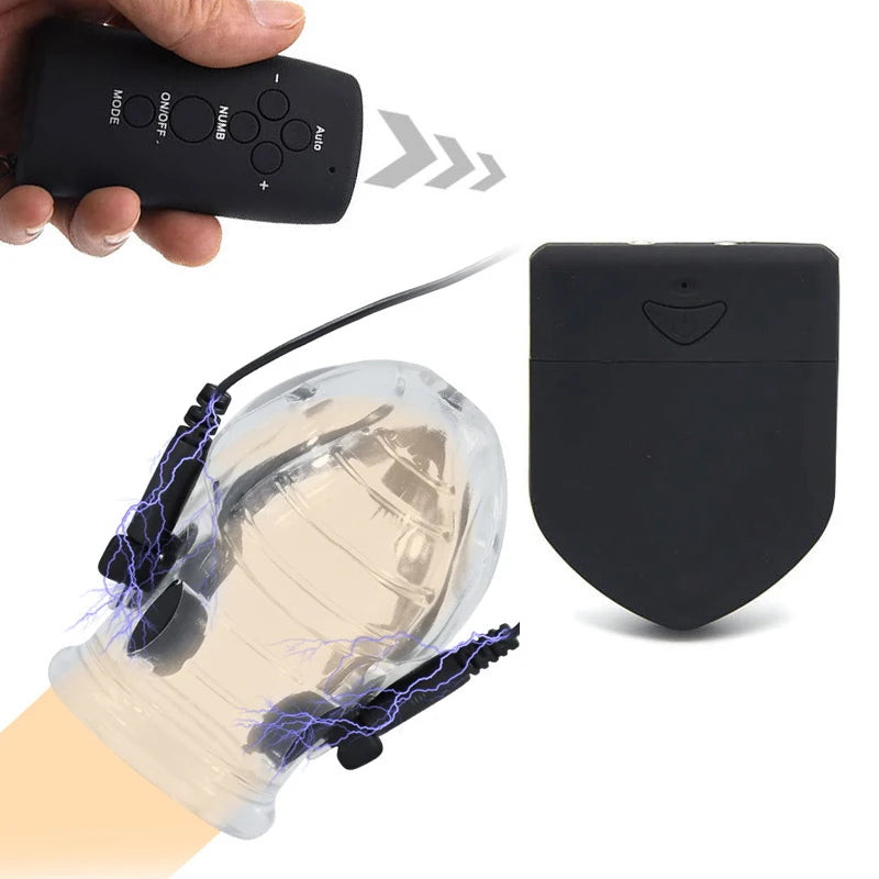 Electro Shock Penis Massager Vibrator Sex Toy for Men Glans Stimulate E-stim Penis Trainer Ring Delayed Ejaculation Penis Sleeve