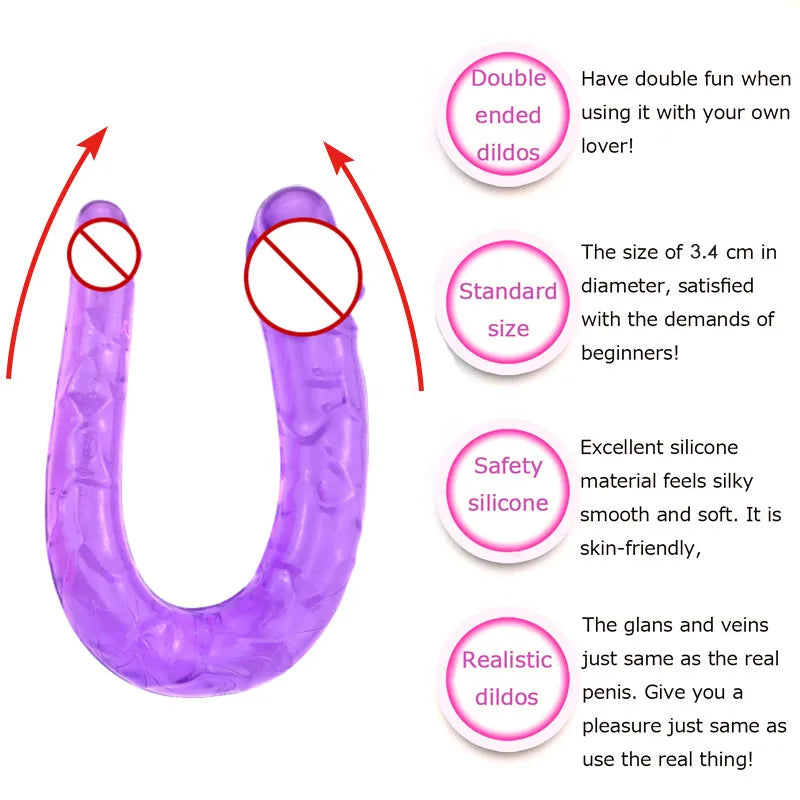 Double Head Dildos Realistic Penis Dildo Flexible Soft Crystal Jelly Dildo Sex Toys for Woman Big Penis G-spot Anal Stimulator