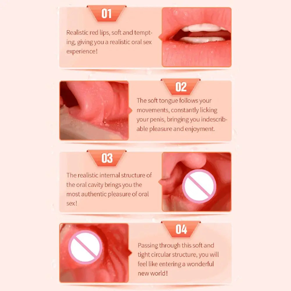 3-in-1 Realistic Male Masturbator Vaginal/Oral/Anal Silicone Toy with Suction Vibration, Hands-Free Sex Cup for Men