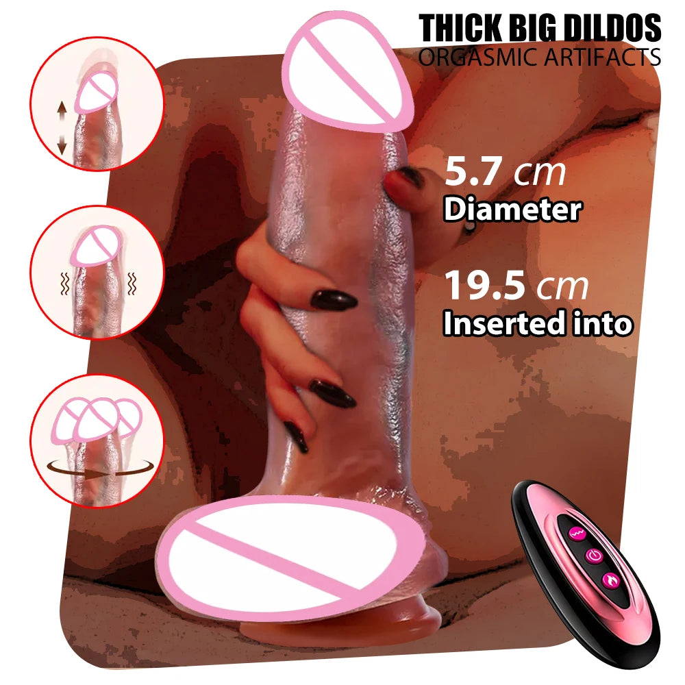 Thick Dildo Big Penis Control Telescopic Vibrator Realistic G-Spot Vagina Masturbation Erotic Cock Sex Toys Sex Machines Gay