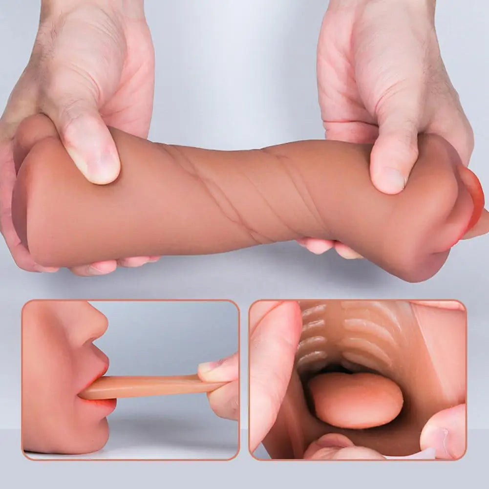 3-in-1 Realistic Male Masturbator Vaginal/Oral/Anal Silicone Toy with Suction Vibration, Hands-Free Sex Cup for Men