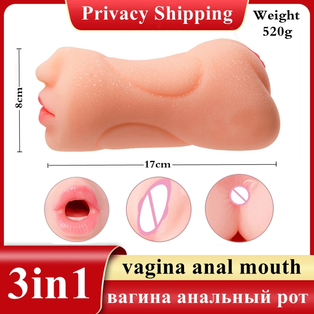 Sex Toys 3 In 1 For Adults Rubber Vagina Mastribution for Man Erotic Products Artificial Pussy Toy Male Masturbator Adult Goods