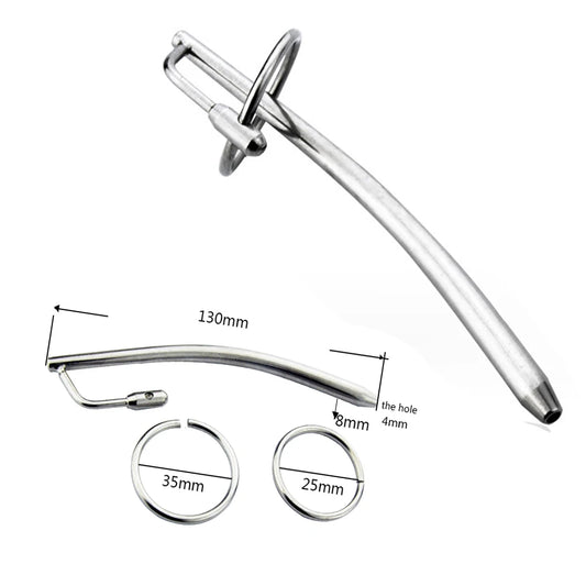 Male Stainless Steel Urethral with 2 Size Cock Ring Penis Urinary Plug Sex Toys Adult Game Stimulate Dilator for Men